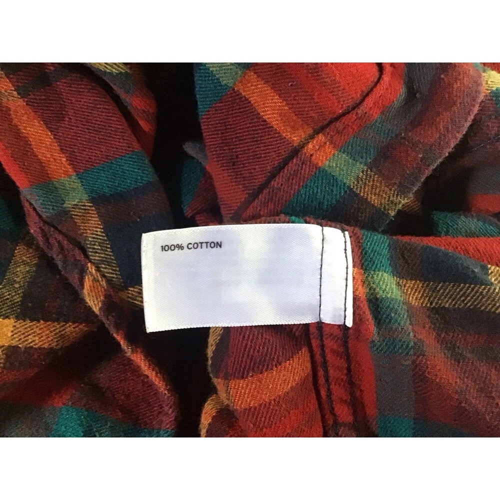 Duluth Trading Red Plaid Flannel Shirt Size L Button Down Collar Pockets - Picture 9 of 10
